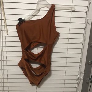 Burnt orange cut out one piece one shoulder